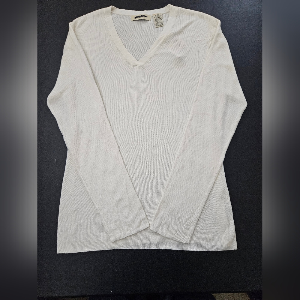 NWT - Eddie Bauer Silk Blend Stretch Top - Vintage - White - Size XL